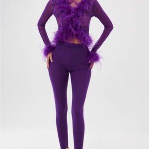 Purple Feather-Trimmed Top and Pants